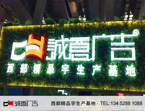 绿色草皮植物背景墙发光字